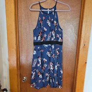 LOFT Blue Floral Dress with Pink and White Accents